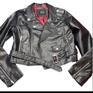ASHLEY 26 INTERNATIONAL FAUX LEATHER Black Jacket BRENDA Moto Biker WOMEN L NEW